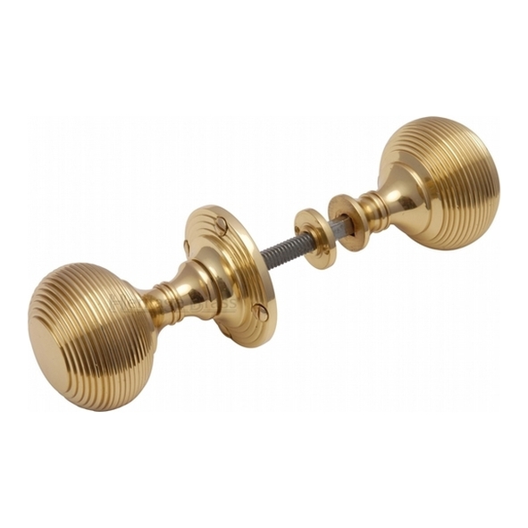 RIM V971-PB • Polished Brass • Heritage Brass Reeded Rim Knobs On Round Roses